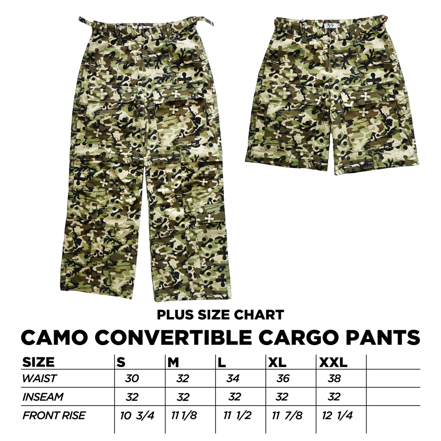 +CAMO CONVERTIBLE CARGO PANTS
